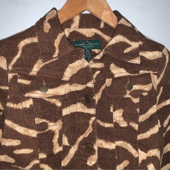 Lauren Ralph Lauren Vintage Denim Jacket Women’s Size Small P Brown Animal Print - Picture 4 of 11